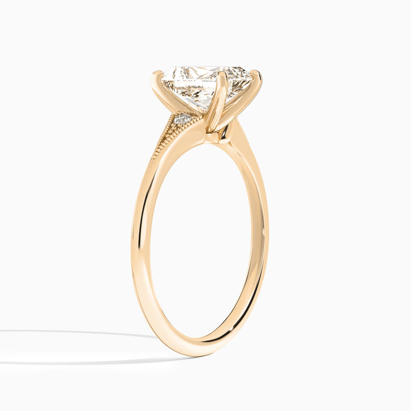 Radiant Petite Hudson Milgrain Lab Diamond Engagement Ring In 14K Rose Gold, Angle View