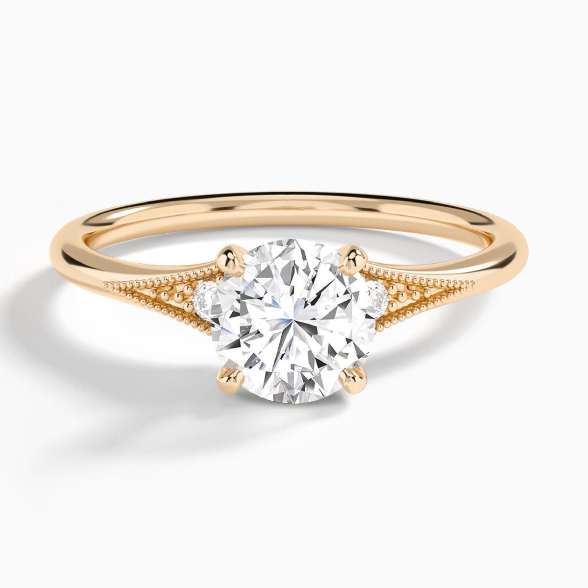 Round Petite Hudson Milgrain Lab Diamond Engagement Ring In 14K Rose Gold - Lucenjuri
