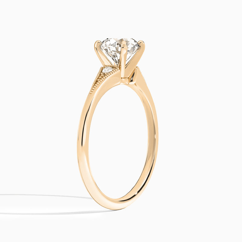 Round Petite Hudson Milgrain Lab Diamond Engagement Ring In 14K Rose Gold, Angle View