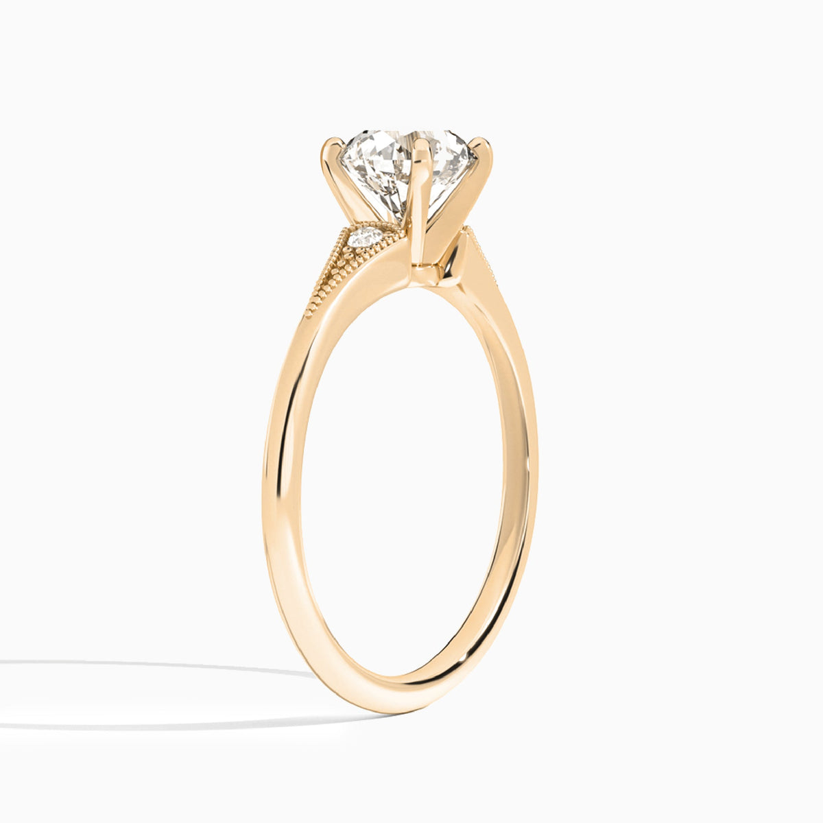 Round Petite Hudson Milgrain Lab Diamond Engagement Ring In 14K Rose Gold, Angle View
