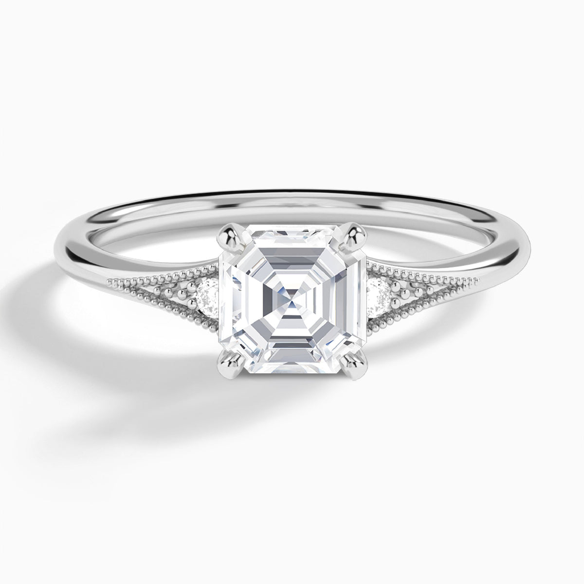 Asscher Petite Hudson Milgrain Lab Diamond Engagement Ring In 18K White Gold - Lucenjuri