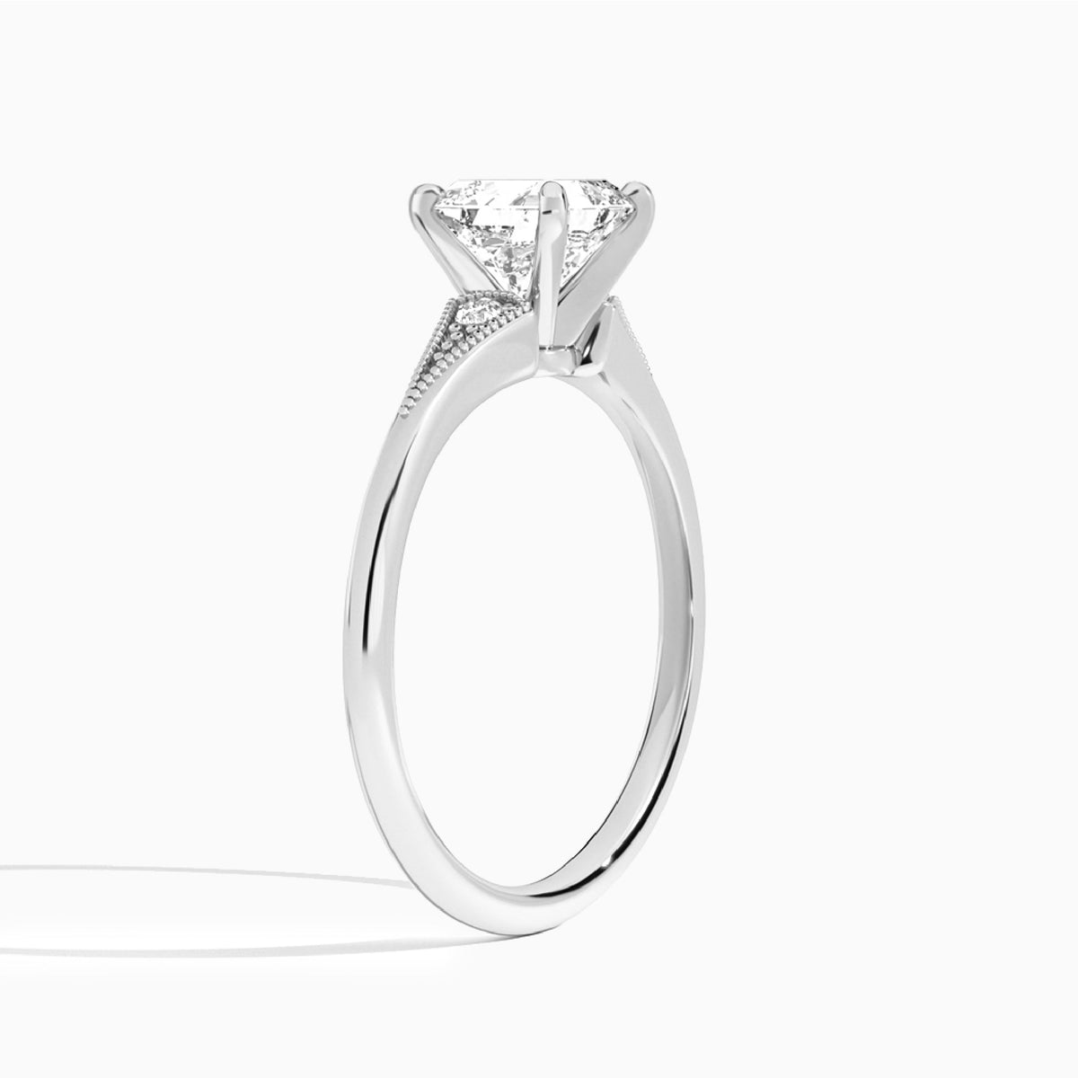 Asscher Petite Hudson Milgrain Lab Diamond Engagement Ring In 18K White Gold, Angle View