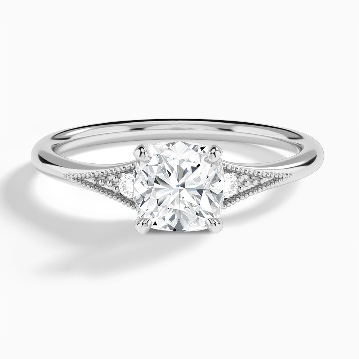 Cushion Petite Hudson Milgrain Lab Diamond Engagement Ring In 18K White Gold - Lucenjuri