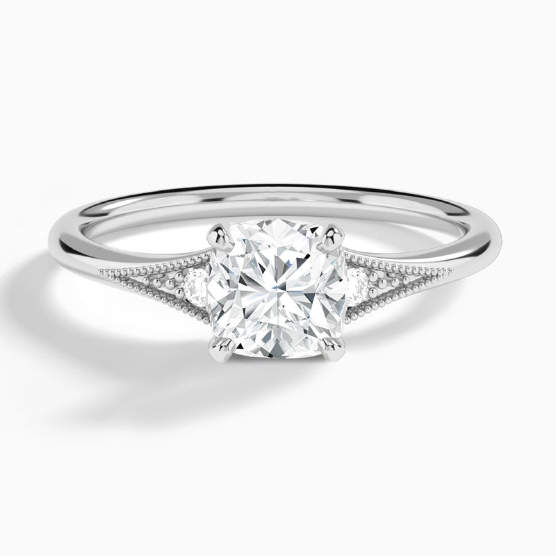 Cushion Petite Hudson Milgrain Lab Diamond Engagement Ring In 14K White Gold - Lucenjuri