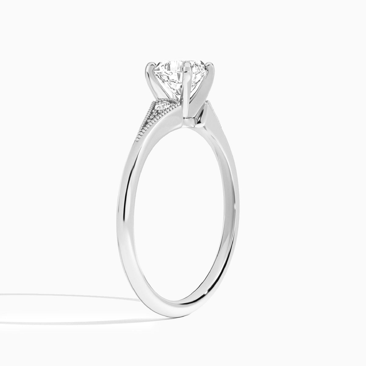 Cushion Petite Hudson Milgrain Lab Diamond Engagement Ring In 14K White Gold, Angle View