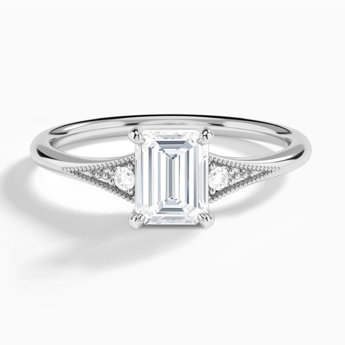 Emerald Petite Hudson Milgrain Lab Diamond Engagement Ring In 14K White Gold - Lucenjuri