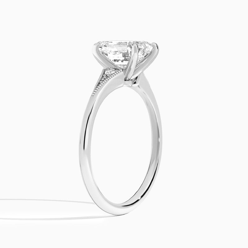 Emerald Petite Hudson Milgrain Lab Diamond Engagement Ring In 18K White Gold, Angle View