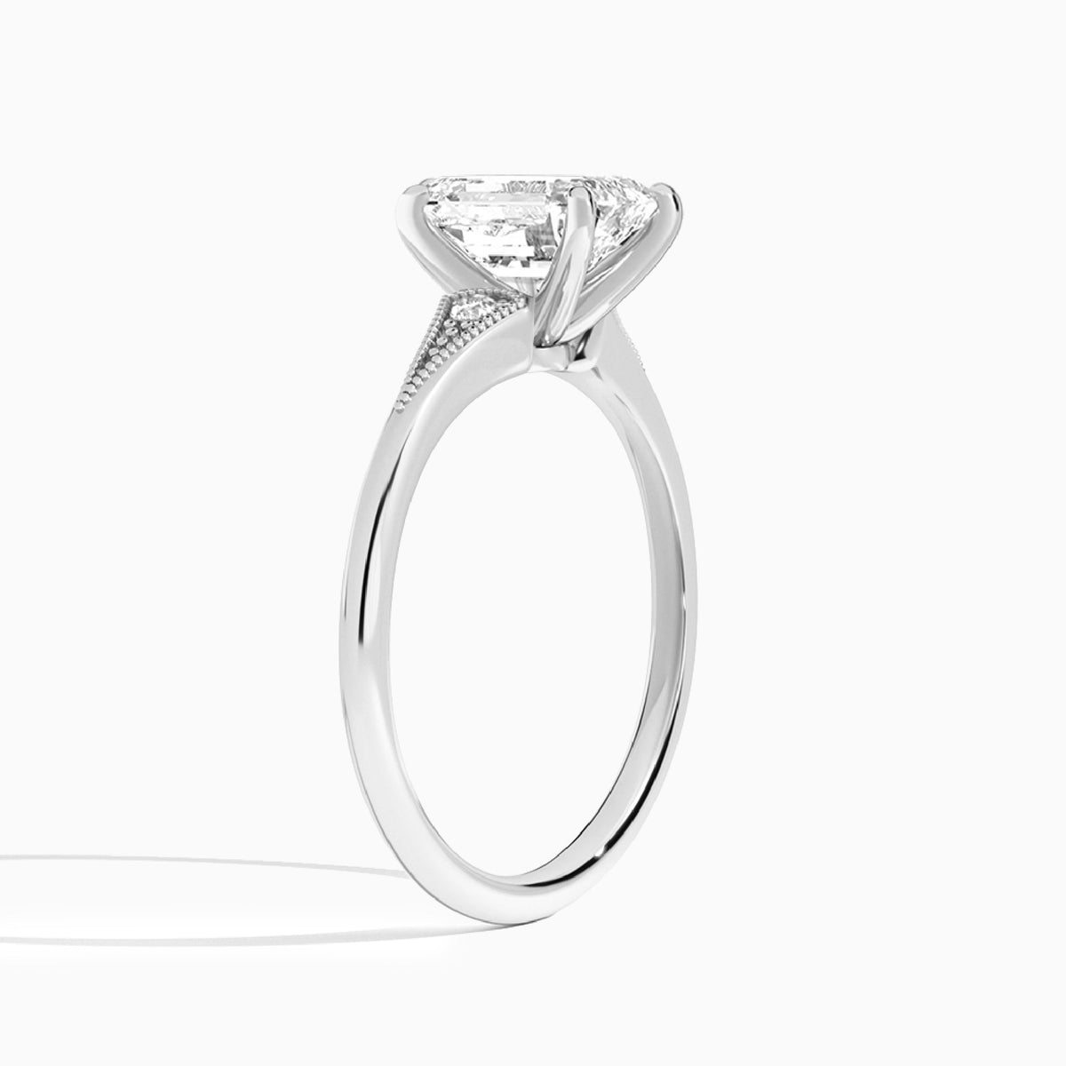 Emerald Petite Hudson Milgrain Lab Diamond Engagement Ring In 14K White Gold, Angle View