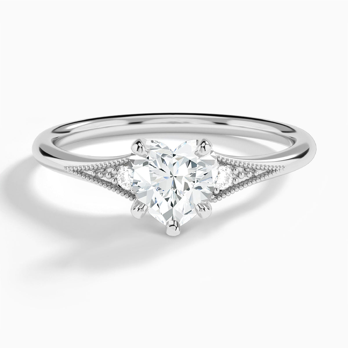 Heart Petite Hudson Milgrain Lab Diamond Engagement Ring In 18K White Gold - Lucenjuri