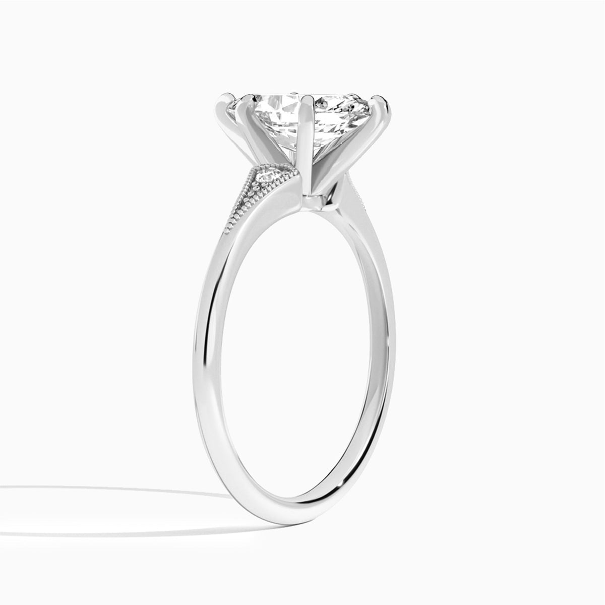 Marquise Petite Hudson Milgrain Lab Diamond Engagement Ring In 18K White Gold, Angle View