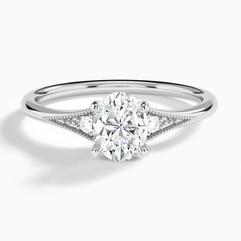 Oval Petite Hudson Milgrain Lab Diamond Engagement Ring In 14K White Gold - Lucenjuri