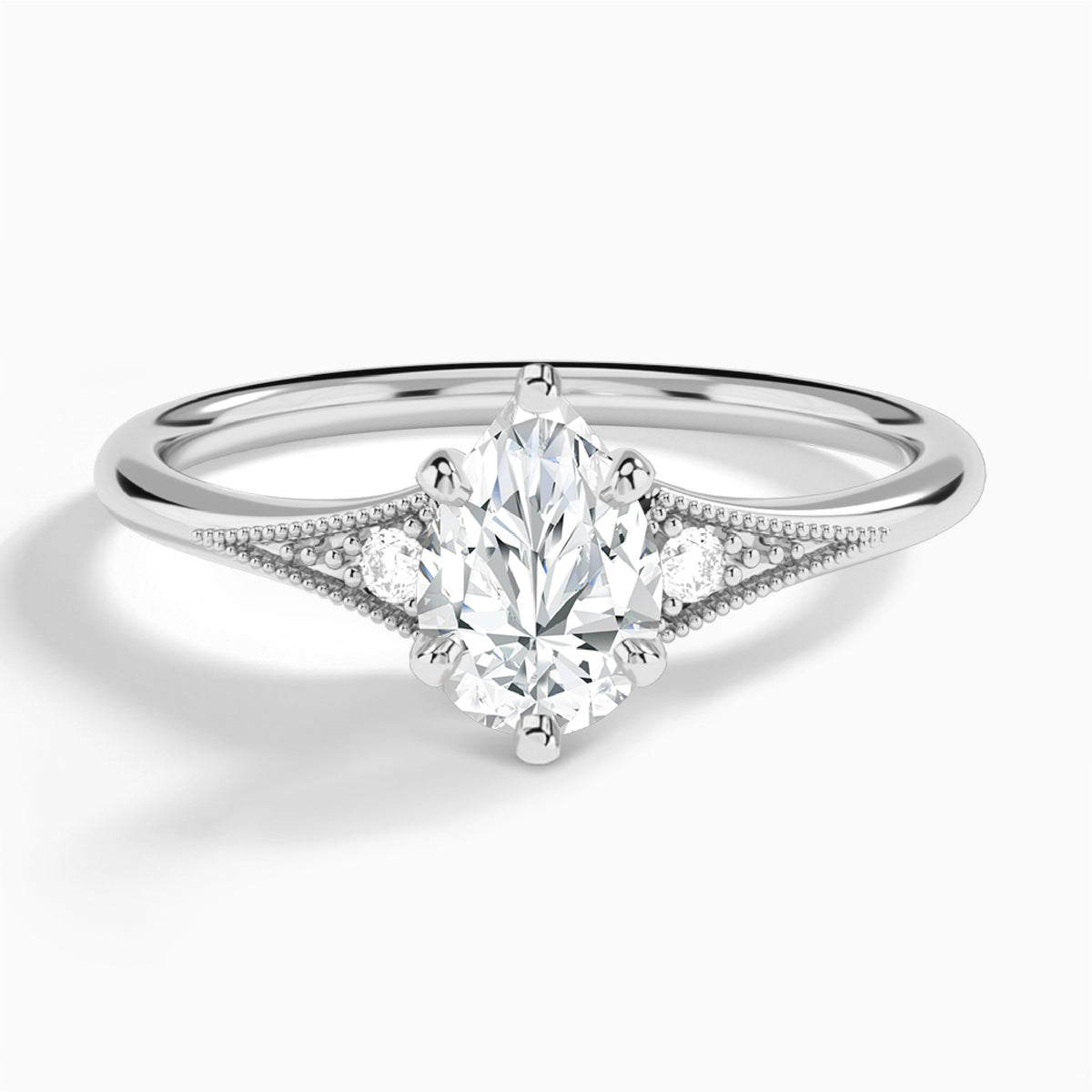 Pear Petite Hudson Milgrain Lab Diamond Engagement Ring In 18K White Gold - Lucenjuri