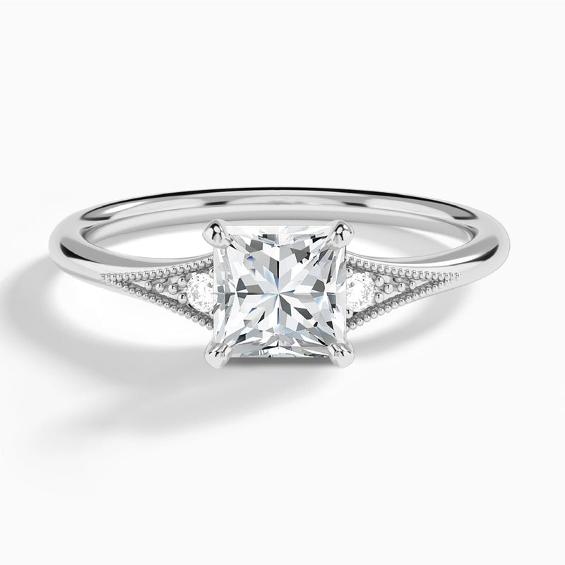 Princess Petite Hudson Milgrain Lab Diamond Engagement Ring In 14K White Gold - Lucenjuri
