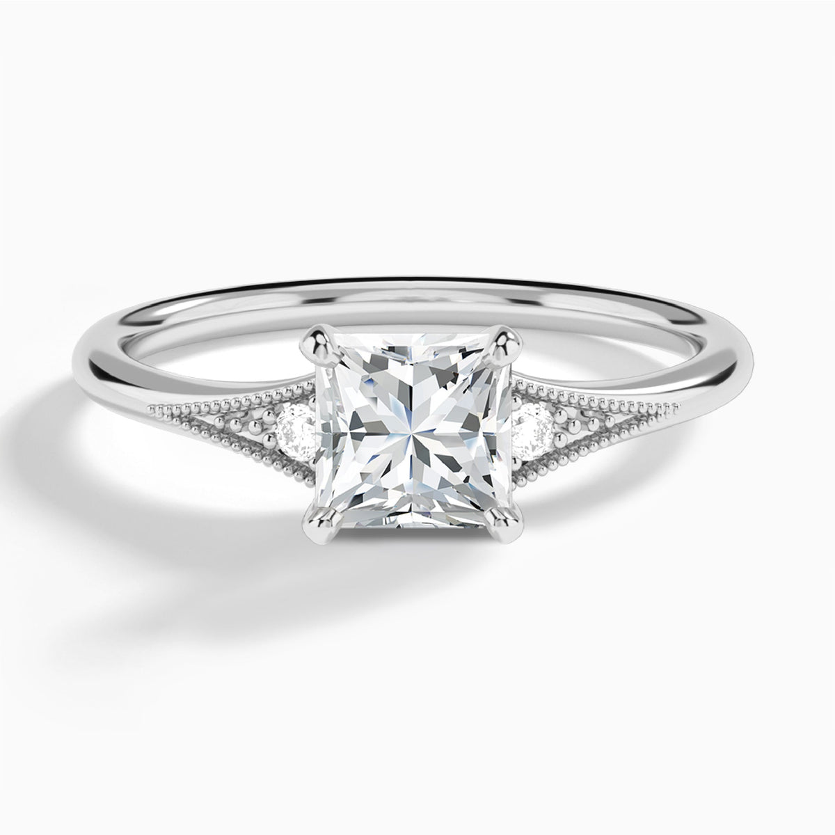 Princess Petite Hudson Milgrain Lab Diamond Engagement Ring In 18K White Gold - Lucenjuri