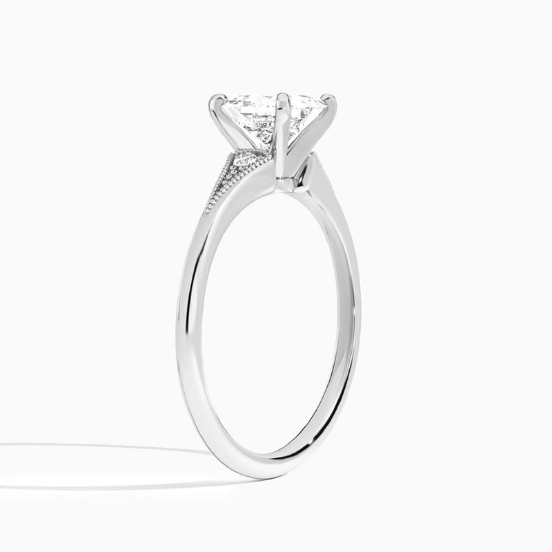 Princess Petite Hudson Milgrain Lab Diamond Engagement Ring In 14K White Gold, Angle View