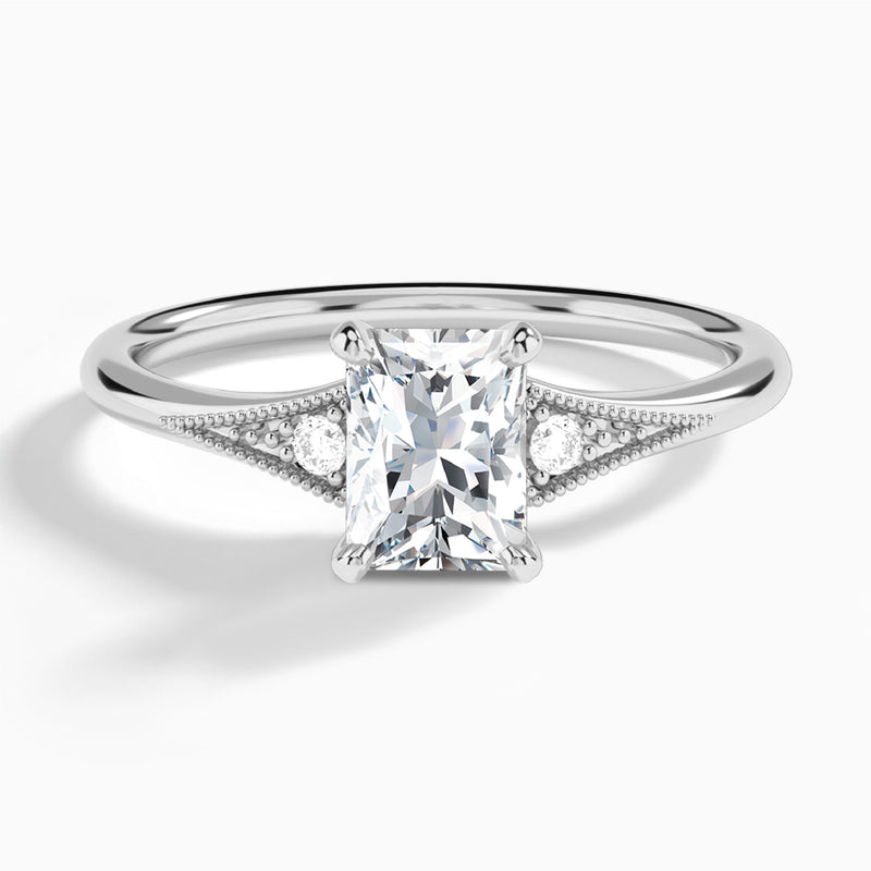 Radiant Petite Hudson Milgrain Lab Diamond Engagement Ring In 14K White Gold - Lucenjuri