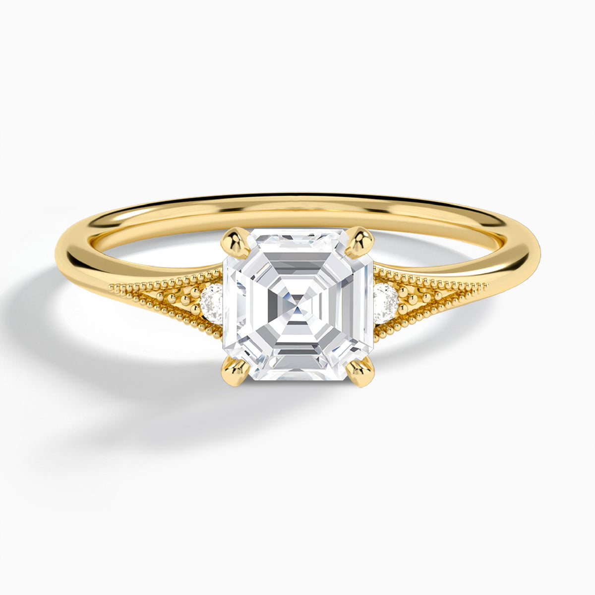 Asscher Petite Hudson Milgrain Lab Diamond Engagement Ring In 14K Yellow Gold - Lucenjuri