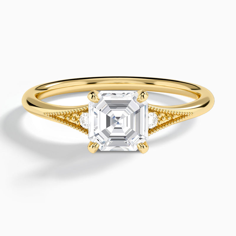 Asscher Petite Hudson Milgrain Lab Diamond Engagement Ring In 18K Yellow Gold - Lucenjuri