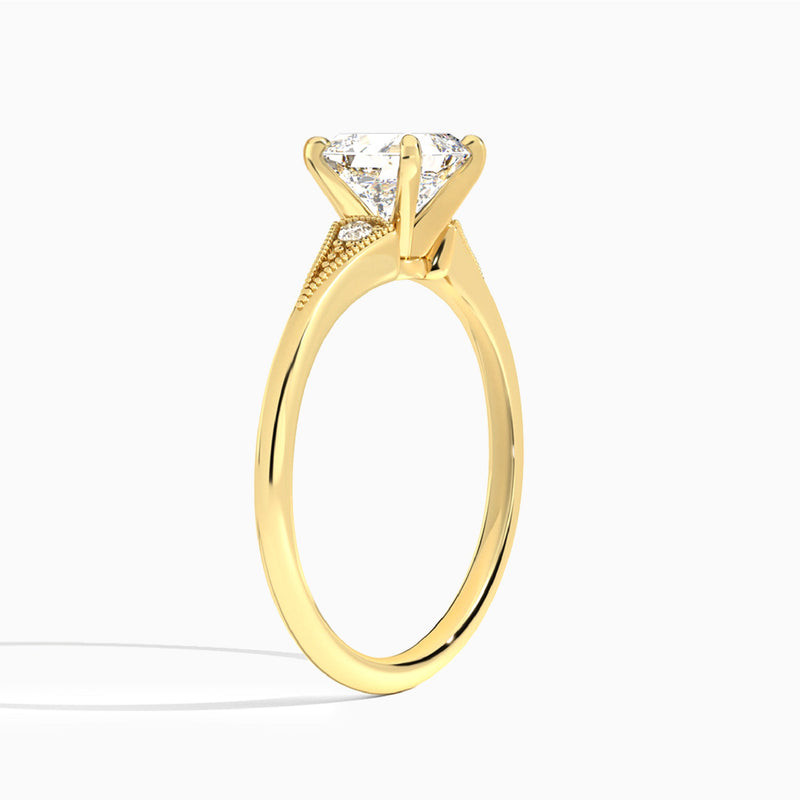 Asscher Petite Hudson Milgrain Lab Diamond Engagement Ring In 14K Yellow Gold, Angle View