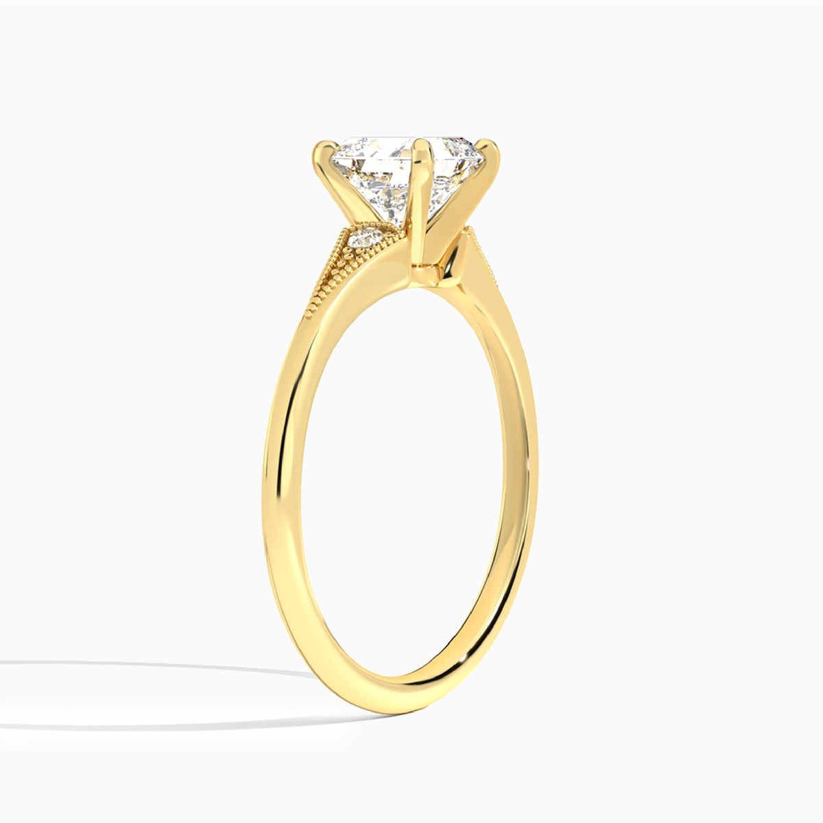 Asscher Petite Hudson Milgrain Lab Diamond Engagement Ring In 18K Yellow Gold, Angle View