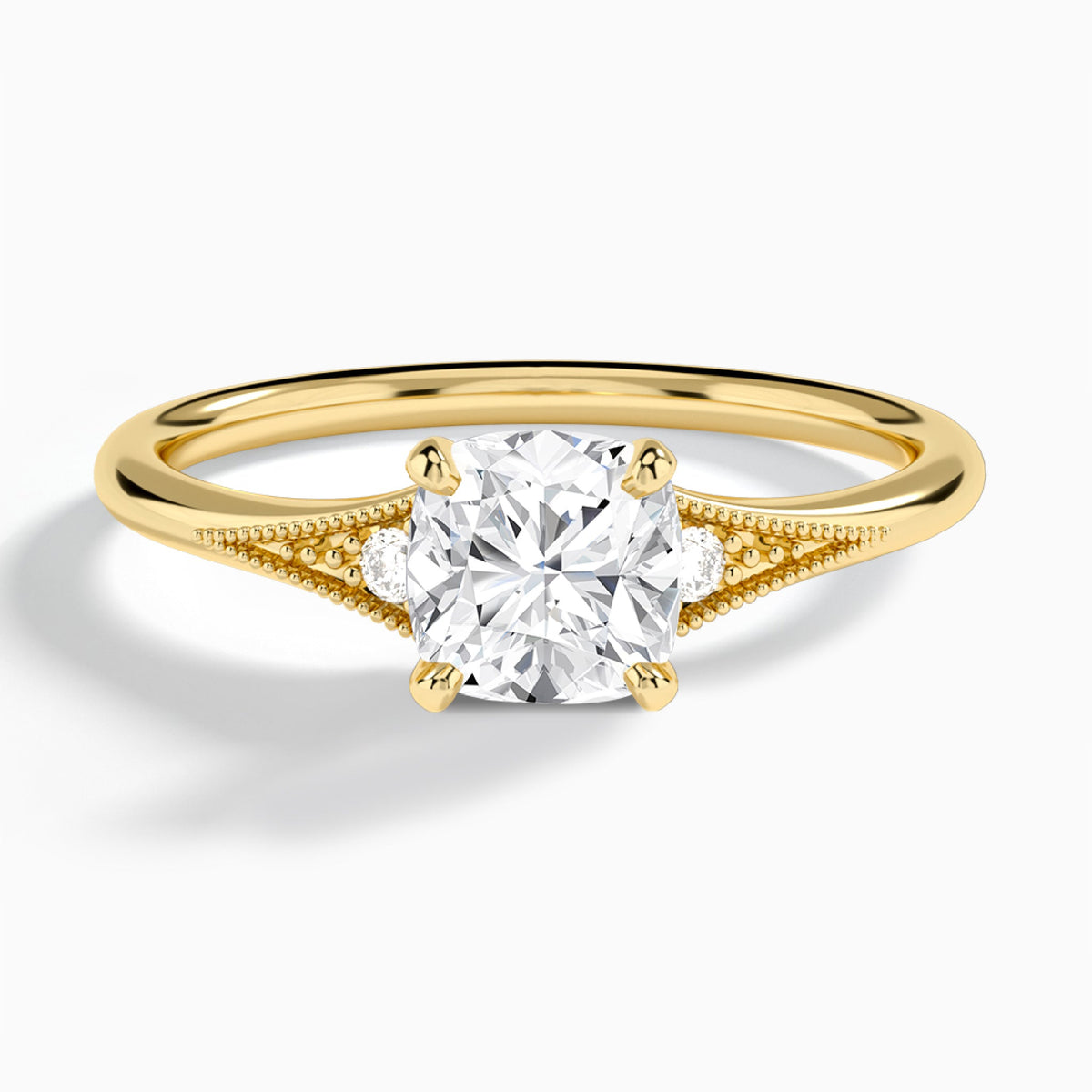 Cushion Petite Hudson Milgrain Lab Diamond Engagement Ring In 14K Yellow Gold - Lucenjuri