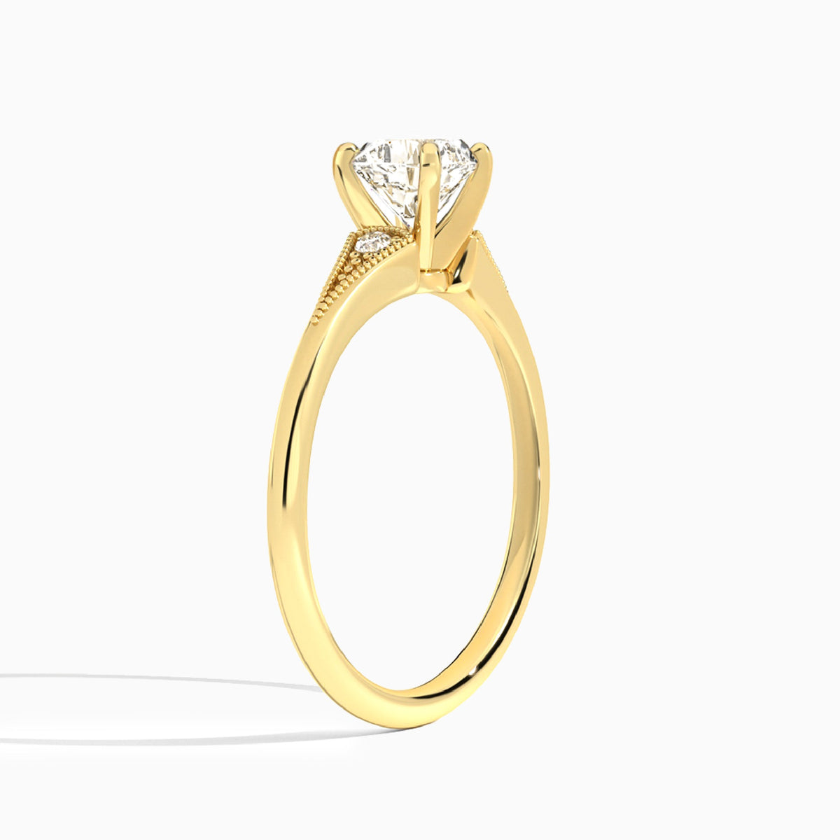 Cushion Petite Hudson Milgrain Lab Diamond Engagement Ring In 14K Yellow Gold, Angle View