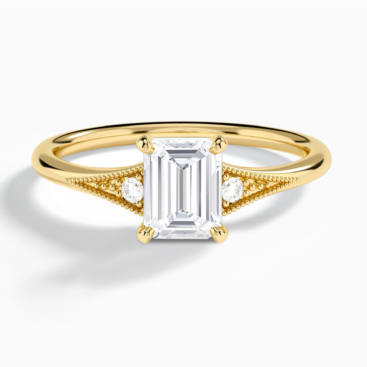 Emerald Petite Hudson Milgrain Lab Diamond Engagement Ring In 18K Yellow Gold - Lucenjuri