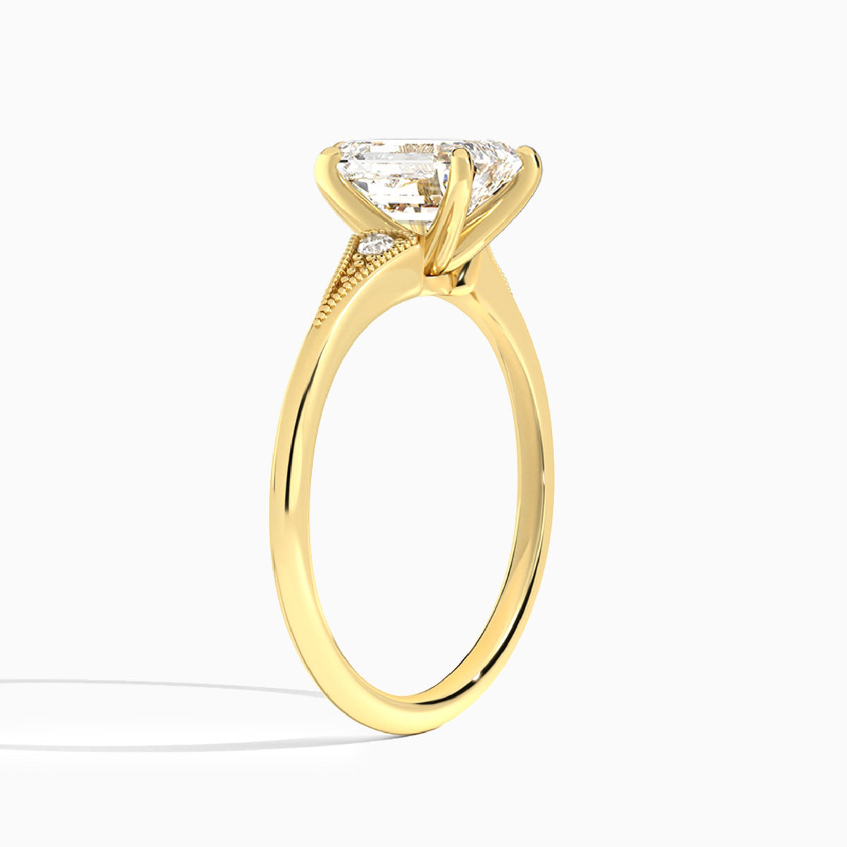 Emerald Petite Hudson Milgrain Lab Diamond Engagement Ring In 14K Yellow Gold, Angle View
