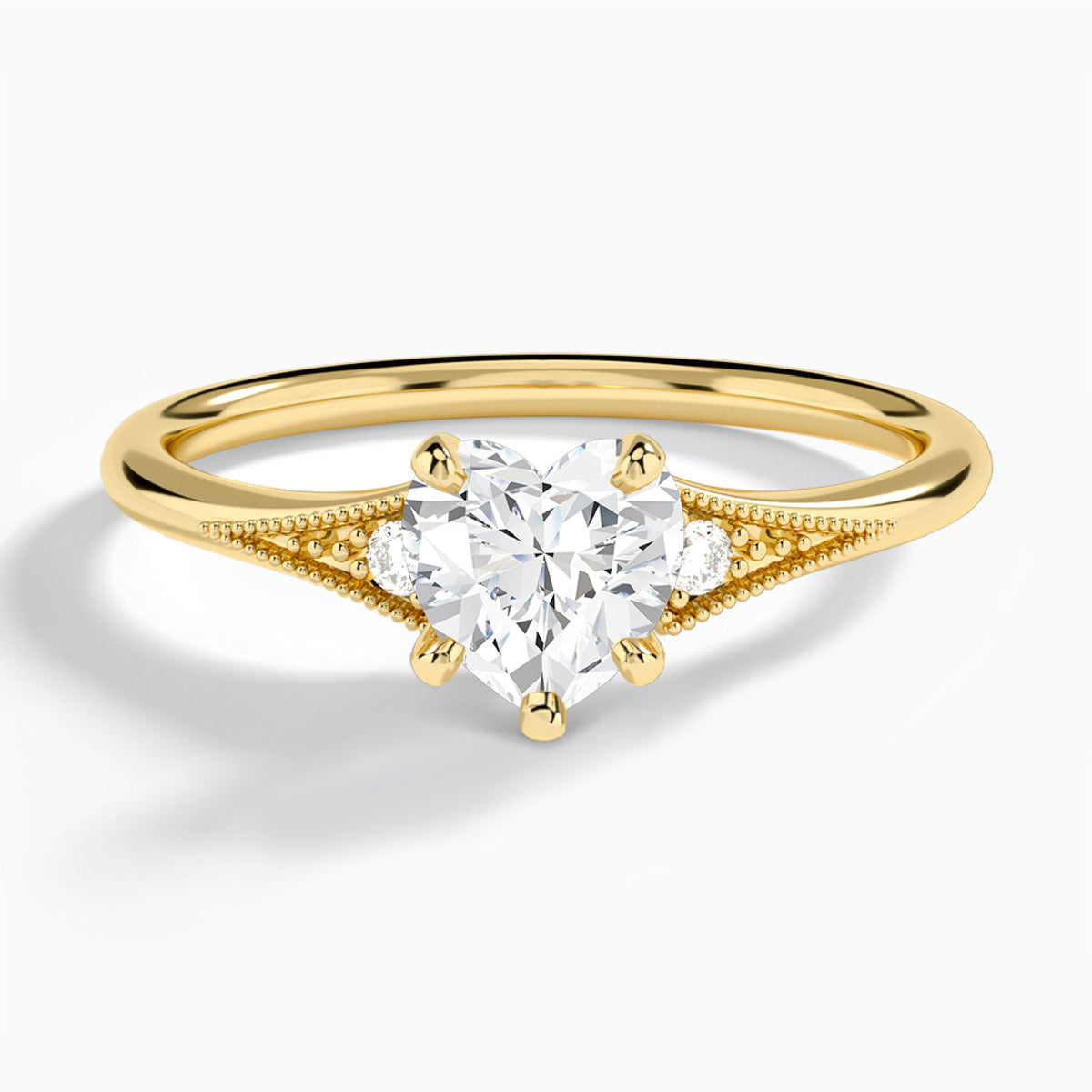 Heart Petite Hudson Milgrain Lab Diamond Engagement Ring In 18K Yellow Gold - Lucenjuri