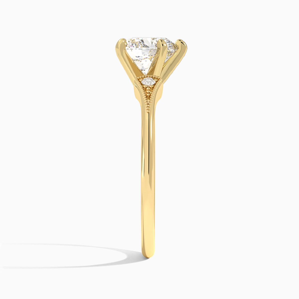 Heart Petite Hudson Milgrain Lab Diamond Engagement Ring In 18K Yellow Gold, Side View