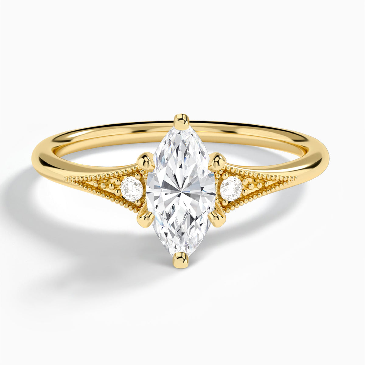 Marquise Petite Hudson Milgrain Lab Diamond Engagement Ring In 14K Yellow Gold - Lucenjuri