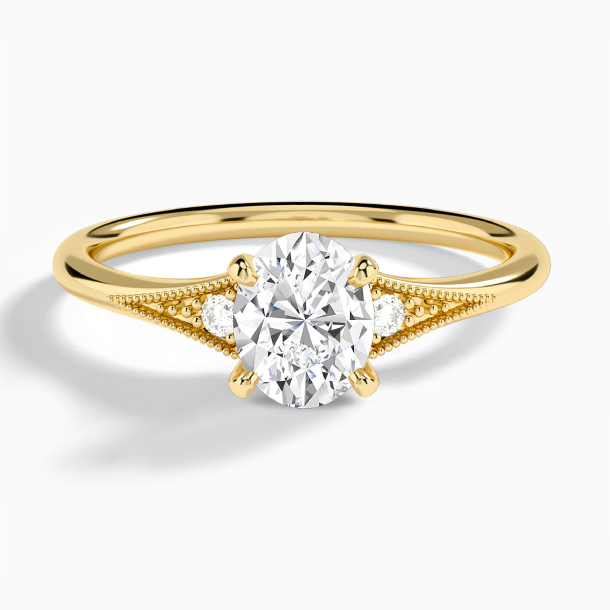 Oval Petite Hudson Milgrain Lab Diamond Engagement Ring In 14K Yellow Gold - Lucenjuri