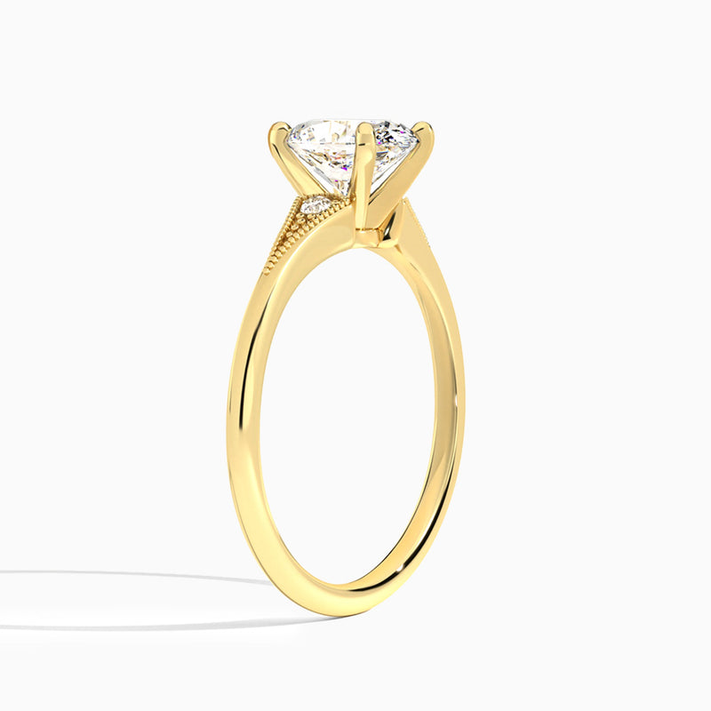 Oval Petite Hudson Milgrain Lab Diamond Engagement Ring In 18K Yellow Gold, Angle View