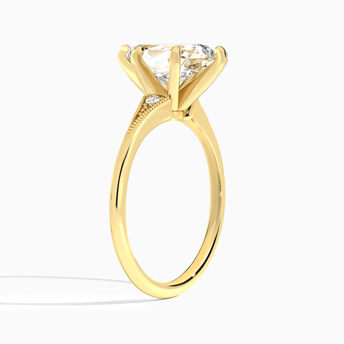 Pear Petite Hudson Milgrain Lab Diamond Engagement Ring In 18K Yellow Gold, Angle View