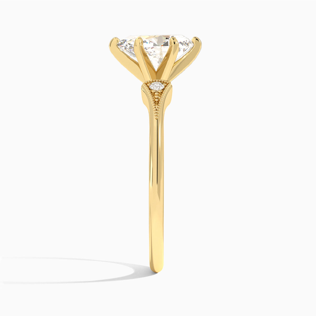 Pear Petite Hudson Milgrain Lab Diamond Engagement Ring In 18K Yellow Gold, Side View