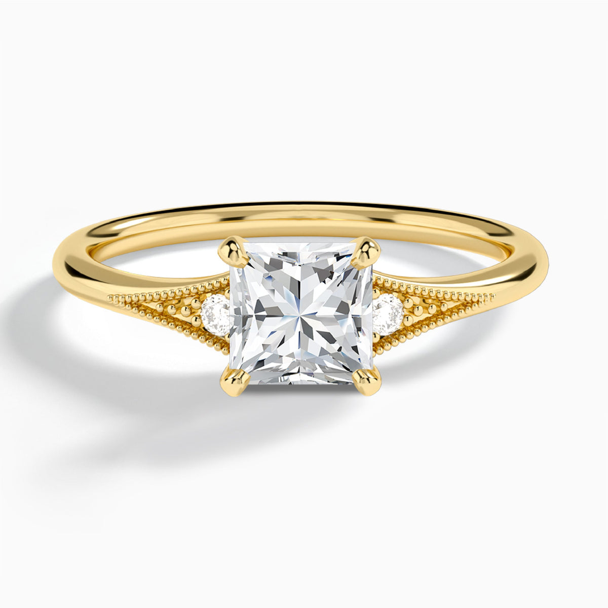 Princess Petite Hudson Milgrain Lab Diamond Engagement Ring In 14K Yellow Gold - Lucenjuri