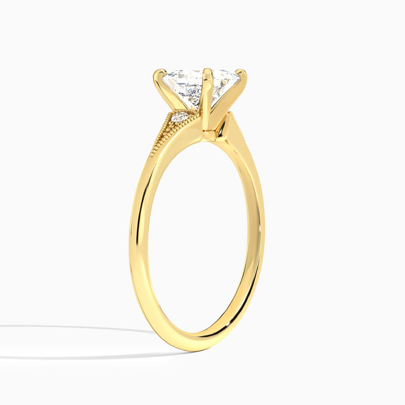 Princess Petite Hudson Milgrain Lab Diamond Engagement Ring In 14K Yellow Gold, Angle View