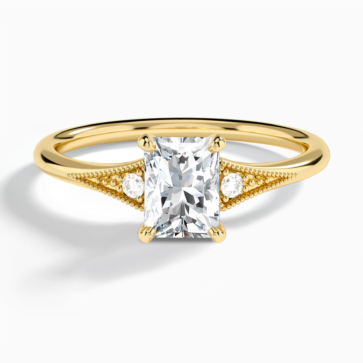 Radiant Petite Hudson Milgrain Lab Diamond Engagement Ring In 18K Yellow Gold - Lucenjuri
