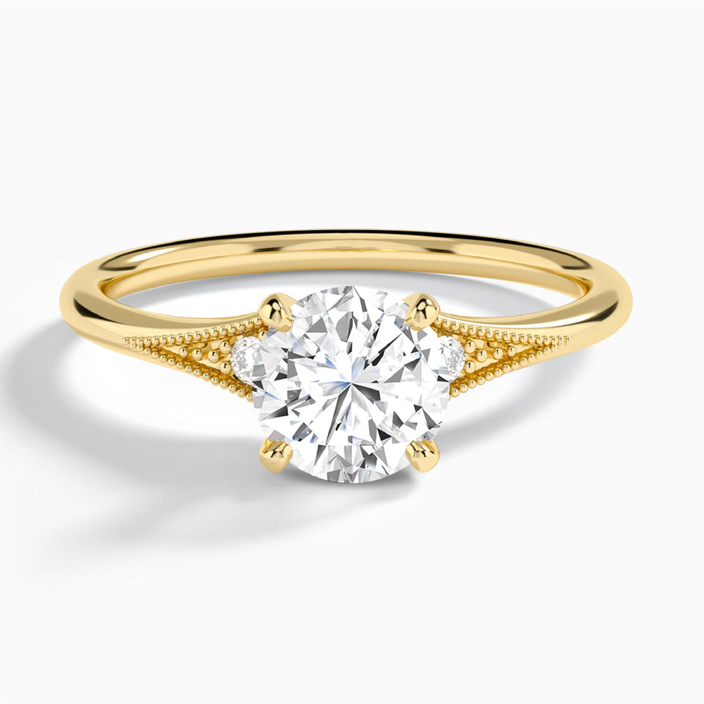 Round Petite Hudson Milgrain Lab Diamond Engagement Ring In 14K Yellow Gold - Lucenjuri