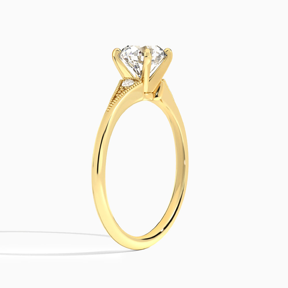 Round Petite Hudson Milgrain Lab Diamond Engagement Ring In 14K Yellow Gold, Angle View