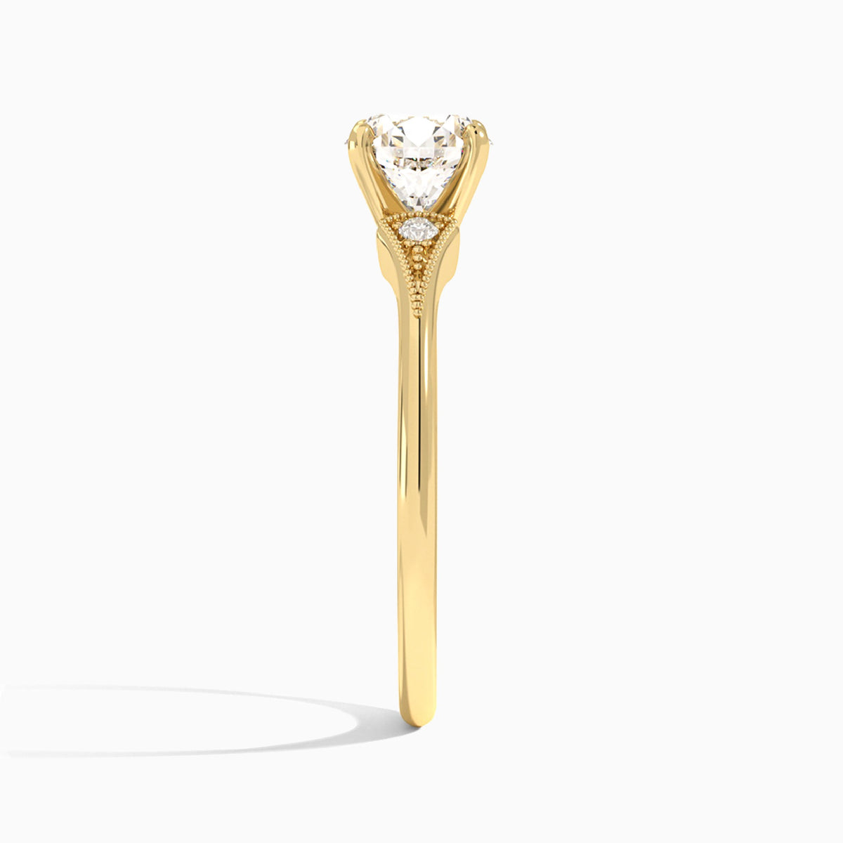 Round Petite Hudson Milgrain Lab Diamond Engagement Ring In 18K Yellow Gold, Side View