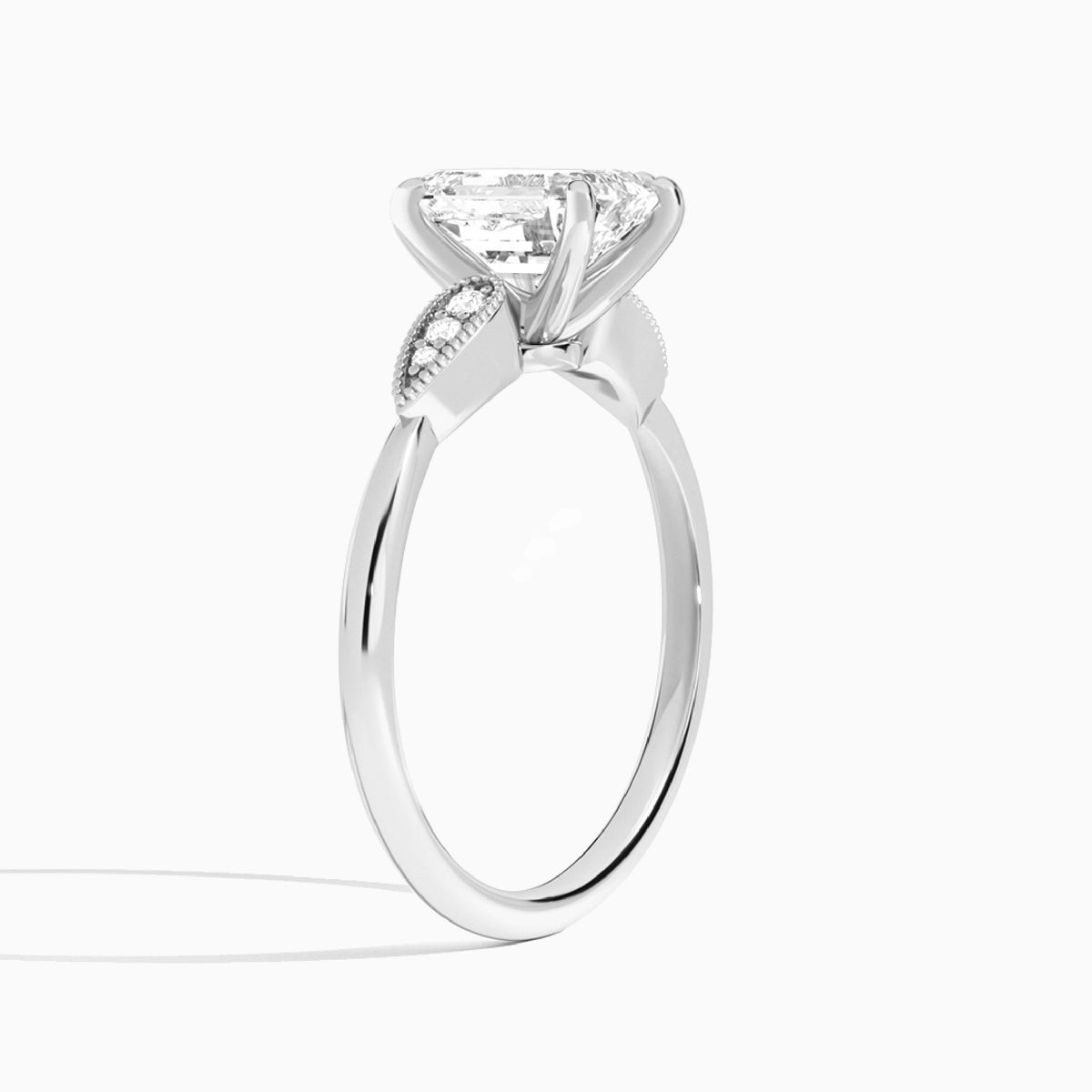 Emerald Perfect Fit Six Side Stone Lab Diamond Engagement Ring In Platinum, Angle View
