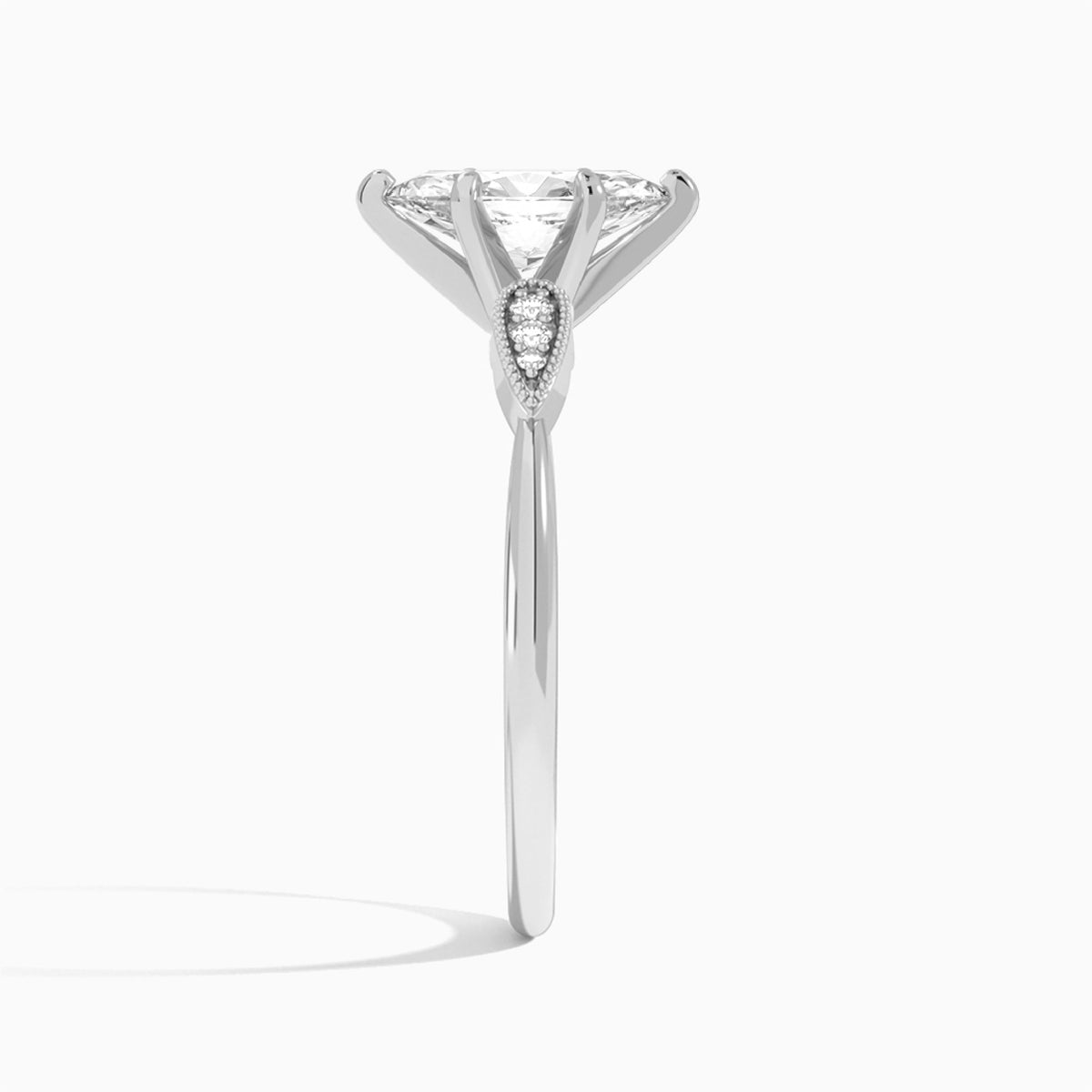 Marquise Perfect Fit Six Side Stone Lab Diamond Engagement Ring In Platinum, Side View