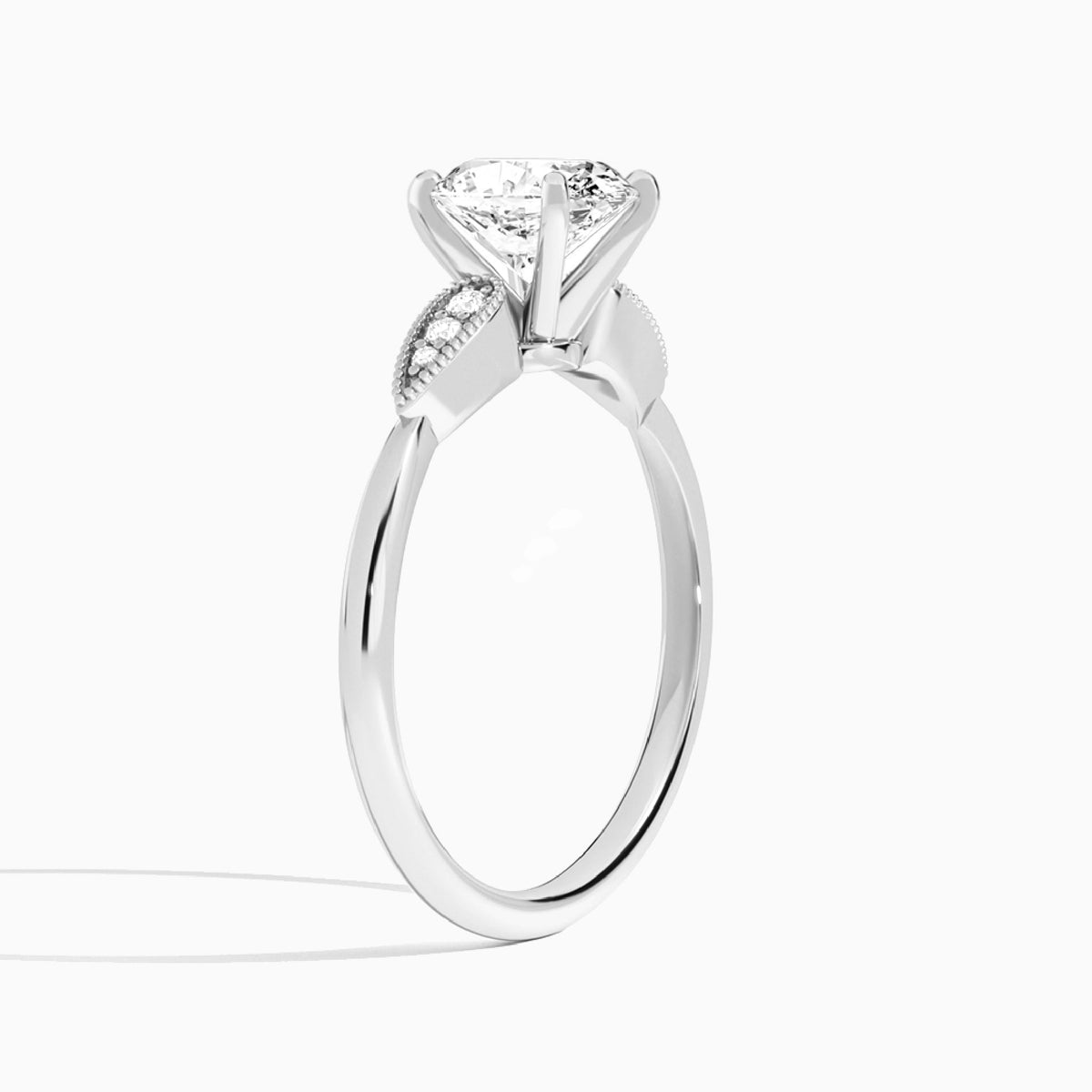 Oval Perfect Fit Six Side Stone Lab Diamond Engagement Ring In Platinum, Angle View