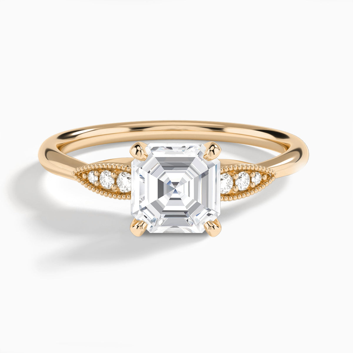 Asscher Perfect Fit Six Side Stone Lab Diamond Engagement Ring In 14K Rose Gold - Lucenjuri