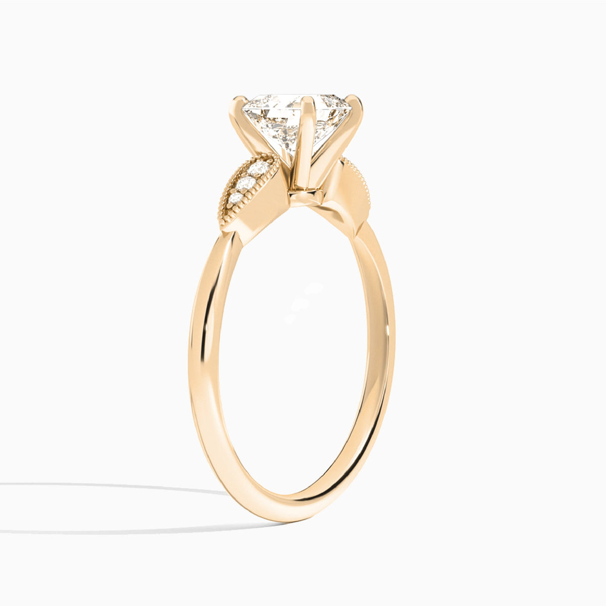 Asscher Perfect Fit Six Side Stone Lab Diamond Engagement Ring In 14K Rose Gold, Angle View
