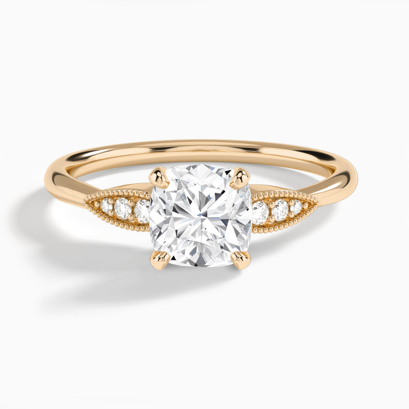Cushion Perfect Fit Six Side Stone Lab Diamond Engagement Ring In 14K Rose Gold - Lucenjuri