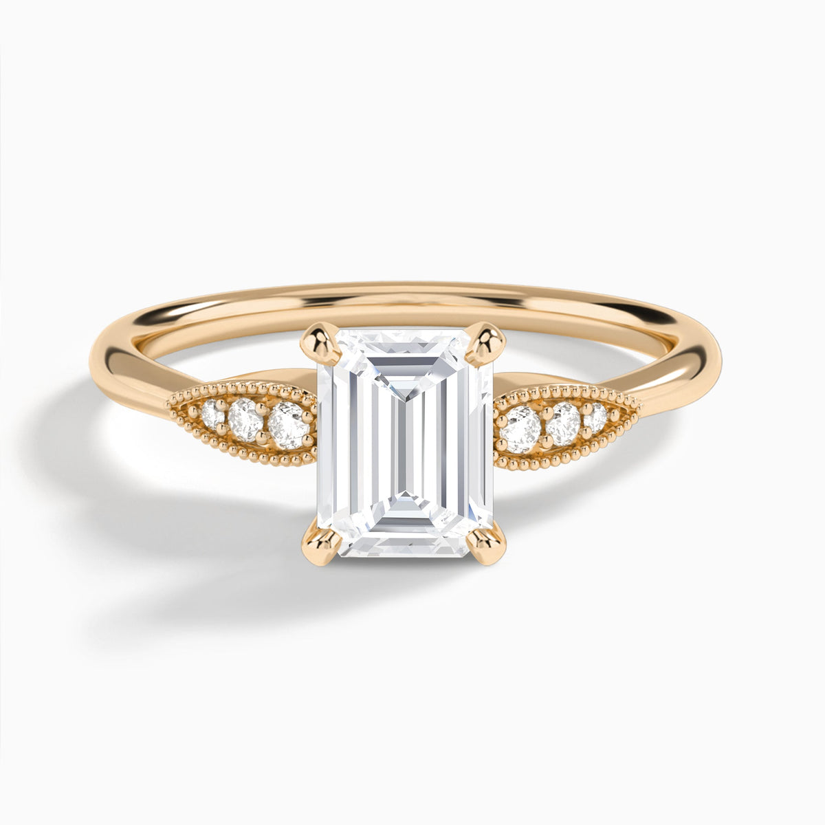 Emerald Perfect Fit Six Side Stone Lab Diamond Engagement Ring In 14K Rose Gold - Lucenjuri