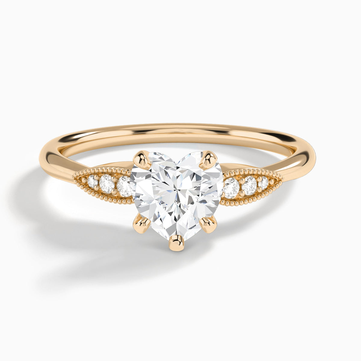 Heart Perfect Fit Six Side Stone Lab Diamond Engagement Ring In 14K Rose Gold - Lucenjuri