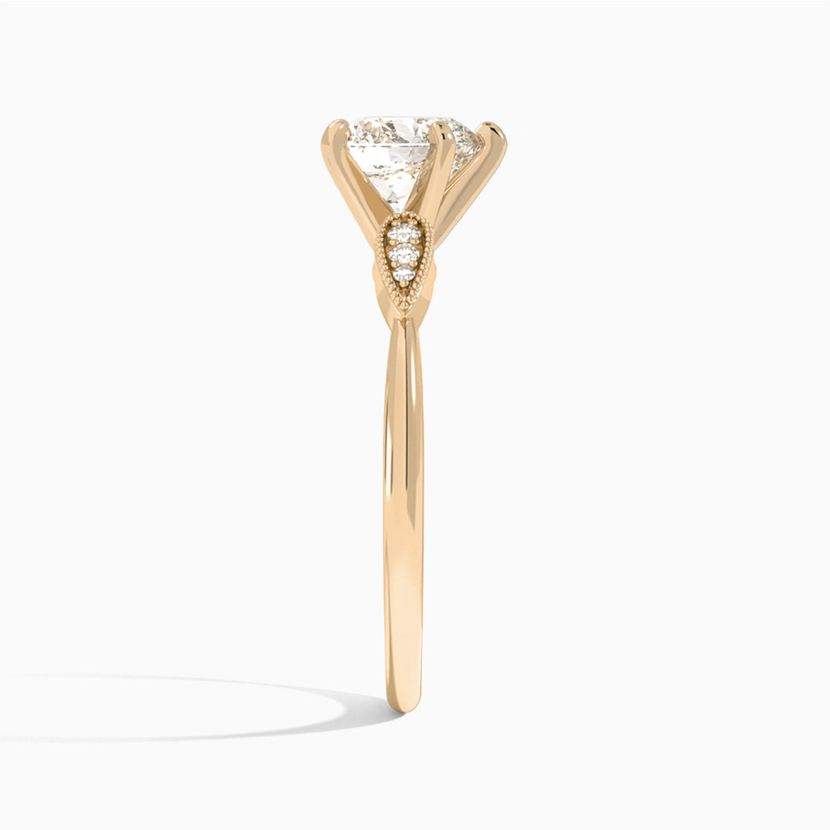 Heart Perfect Fit Six Side Stone Lab Diamond Engagement Ring In 14K Rose Gold, Side View
